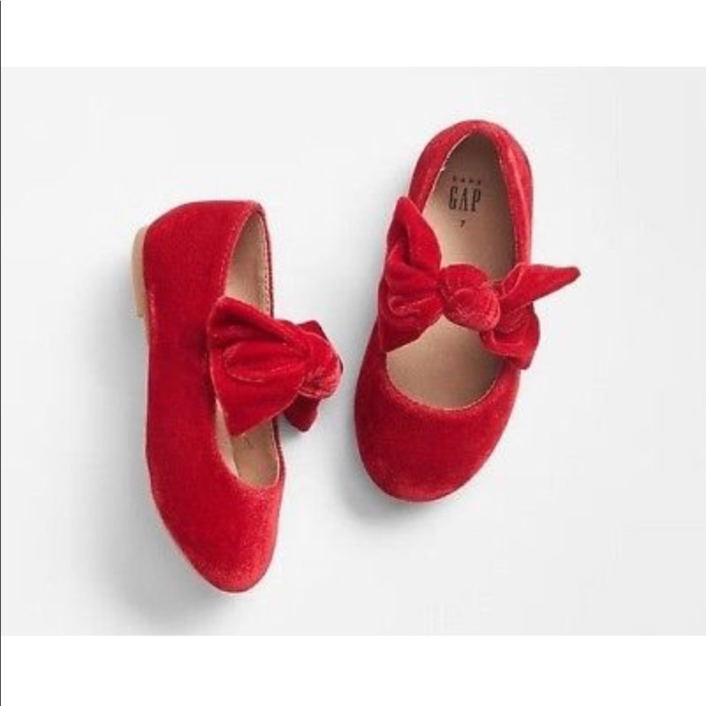 Modern Red Velvet Bow Ballet Flat- Toddler